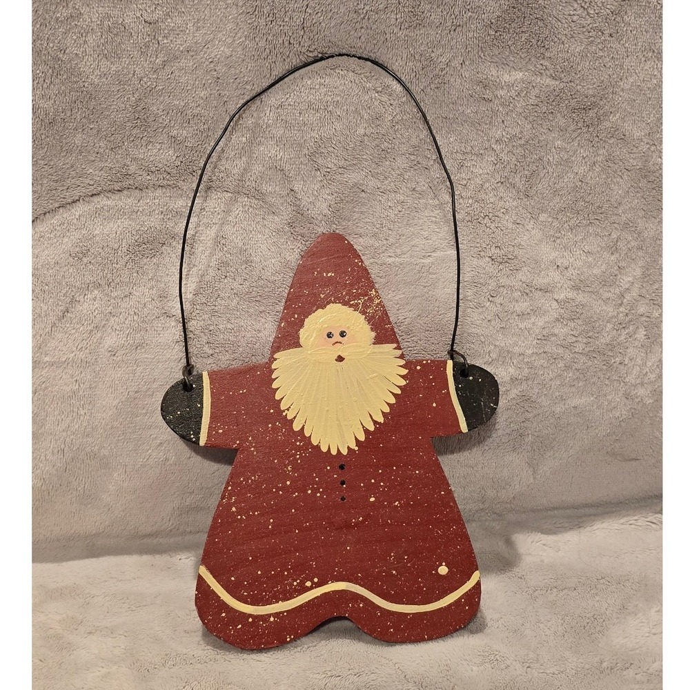Primitive Wooden Santa Claus Wall Hanging Folk Art Christmas Decor Red 11.5"